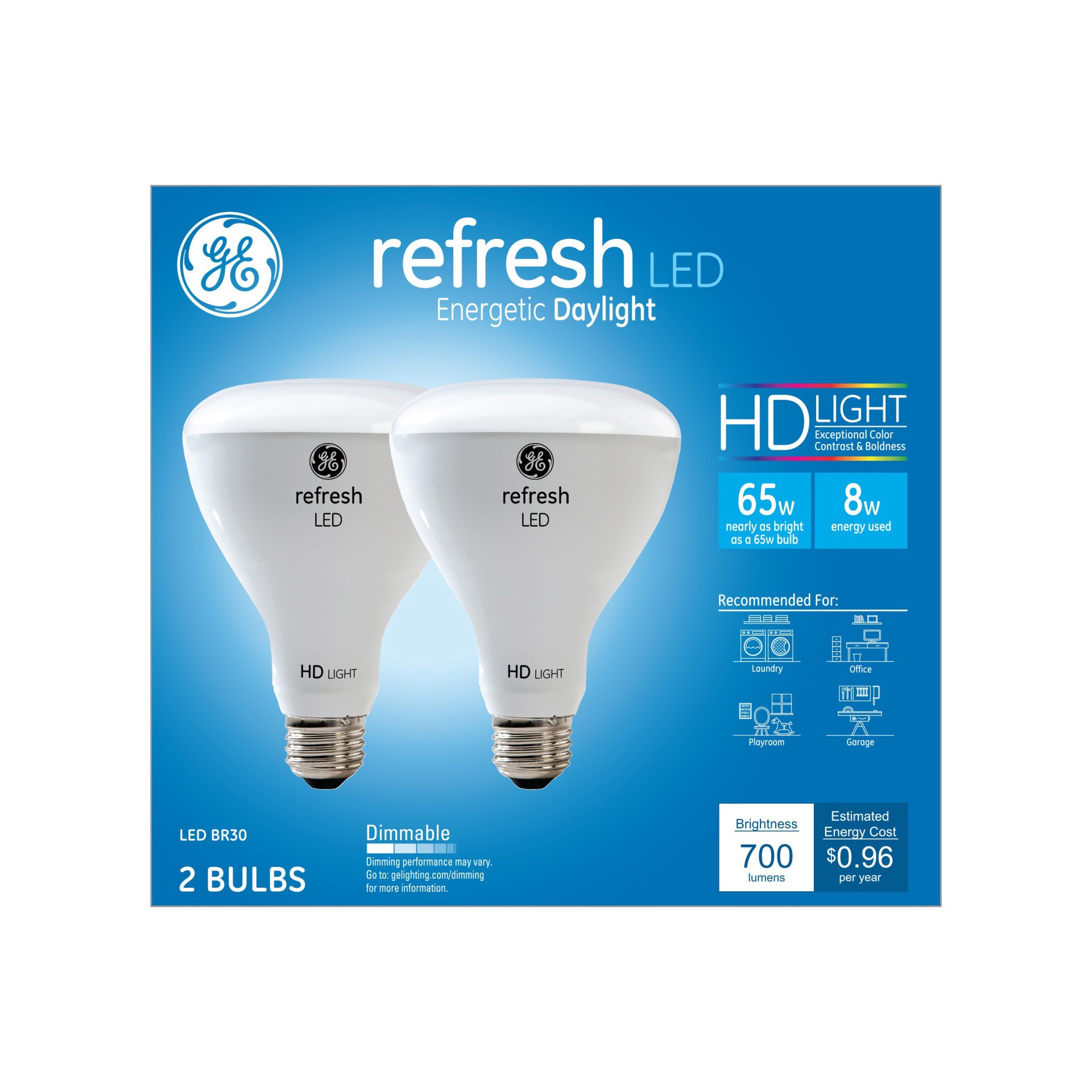 slide 1 of 2, GE Light Bulb LED HD Daylight Refresh 65 Watts BR30 Box, 2 ct