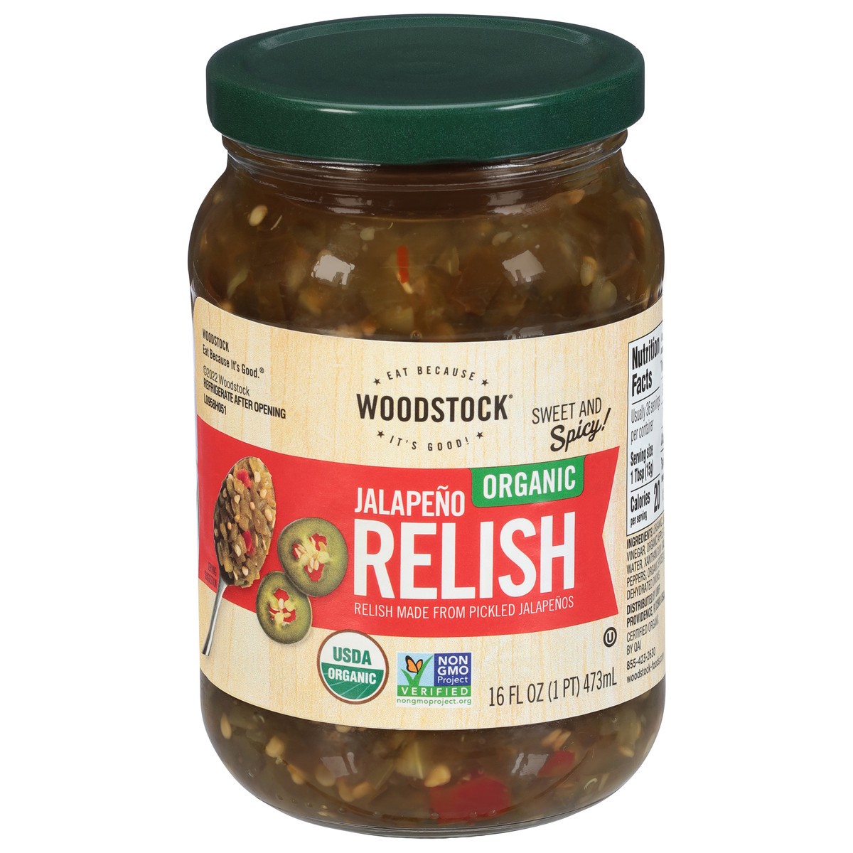 slide 1 of 9, Woodstock Organic Jalapeno Relish 16 fl oz, 16 fl oz