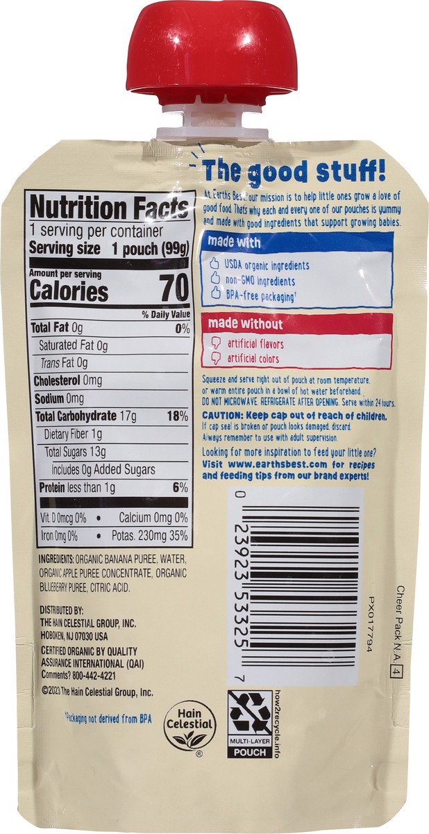slide 4 of 12, Earth's Best Organic Organic Ages 6m+ Banana Apple Blueberry Fruit Puree 3.5 oz, 3.5 oz