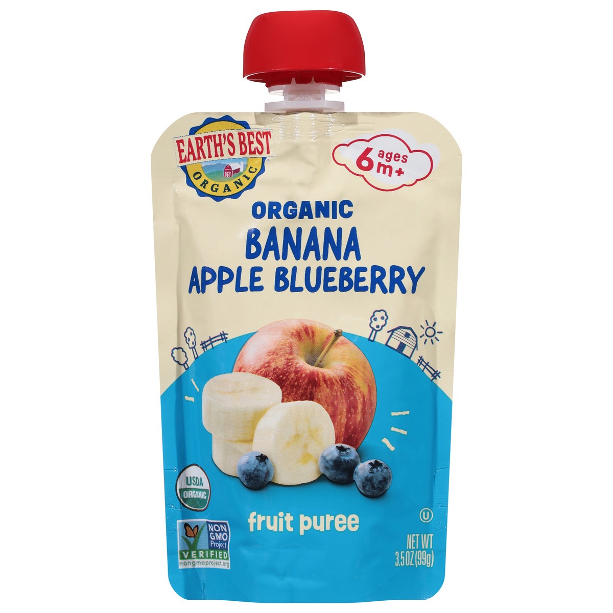 slide 1 of 12, Earth's Best Organic Organic Ages 6m+ Banana Apple Blueberry Fruit Puree 3.5 oz, 3.5 oz