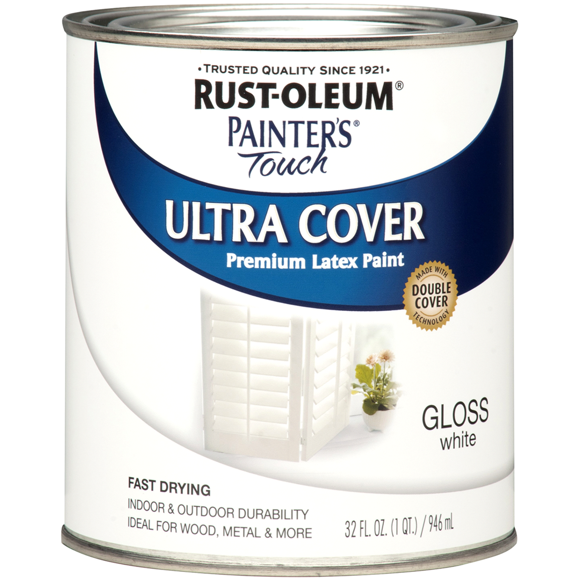 slide 1 of 1, Rust-Oleum Painters Touch Ultra Cover Multi-Purpose Brush-On Paint - 1992502, Quart, Gloss White, 1 qt