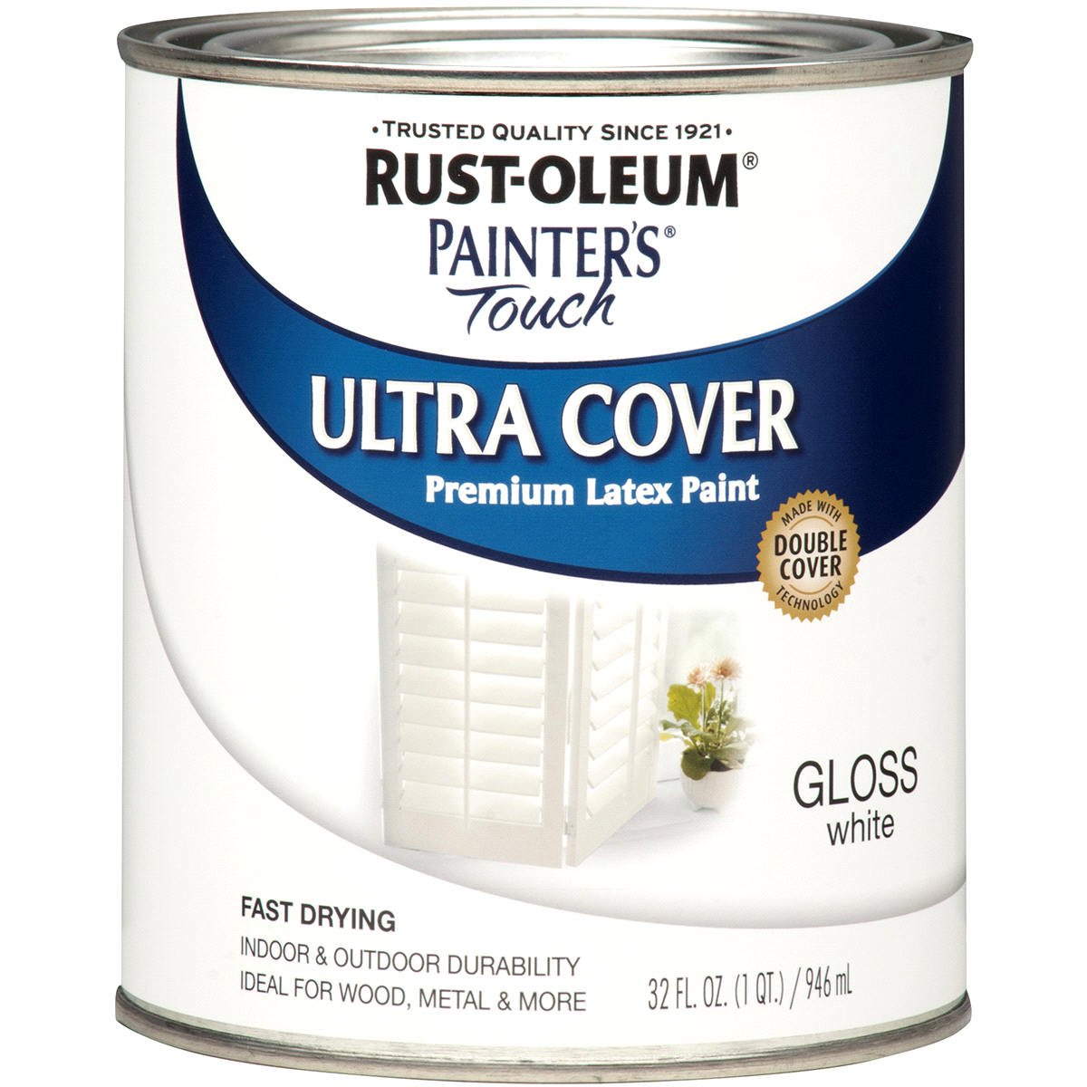 slide 1 of 5, Rust-Oleum Painters Touch Ultra Cover Multi-Purpose Brush-On Paint - 1992502, Quart, Gloss White, 1 qt