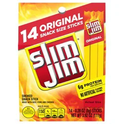Slim Jim Original Smoked Snack Sized Sticks, 0.28 oz. Meat Sticks, 14-Count Box