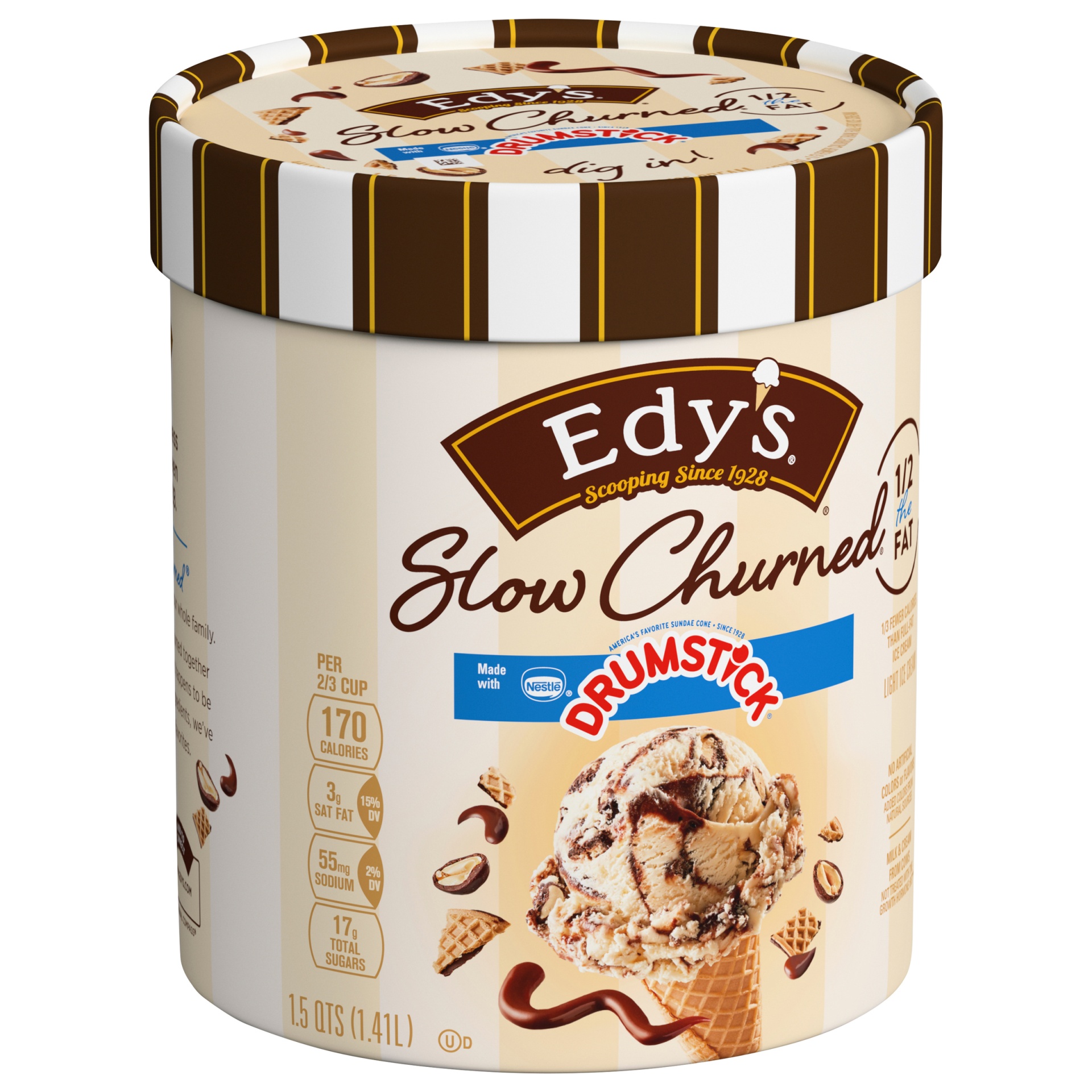 slide 4 of 7, Edy'S Slow Churned Drumstick Light Ice Cream, 1.5 qt