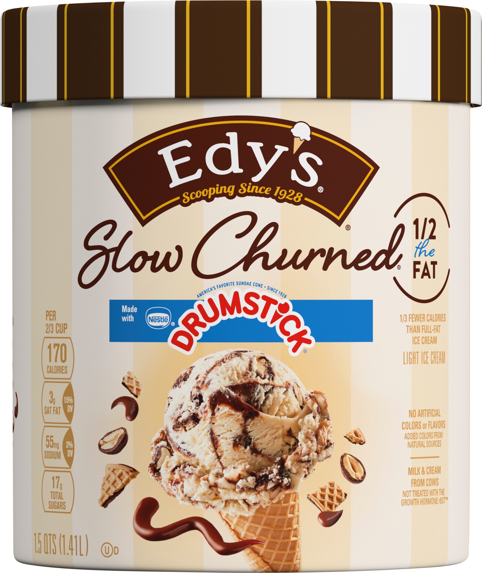 slide 1 of 7, Edy'S Slow Churned Drumstick Light Ice Cream, 1.5 qt