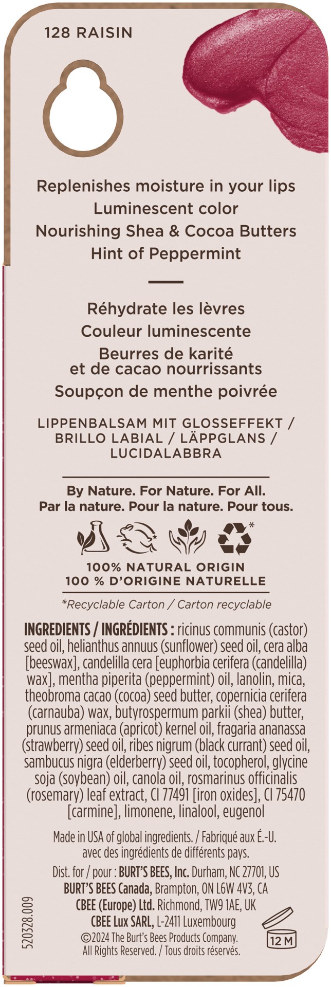 slide 4 of 5, Burt's Bees High-Impact Brilliant Scintillant Raisin Lip Shimmer with Instant Moisture 0.09 oz, 0.09 oz