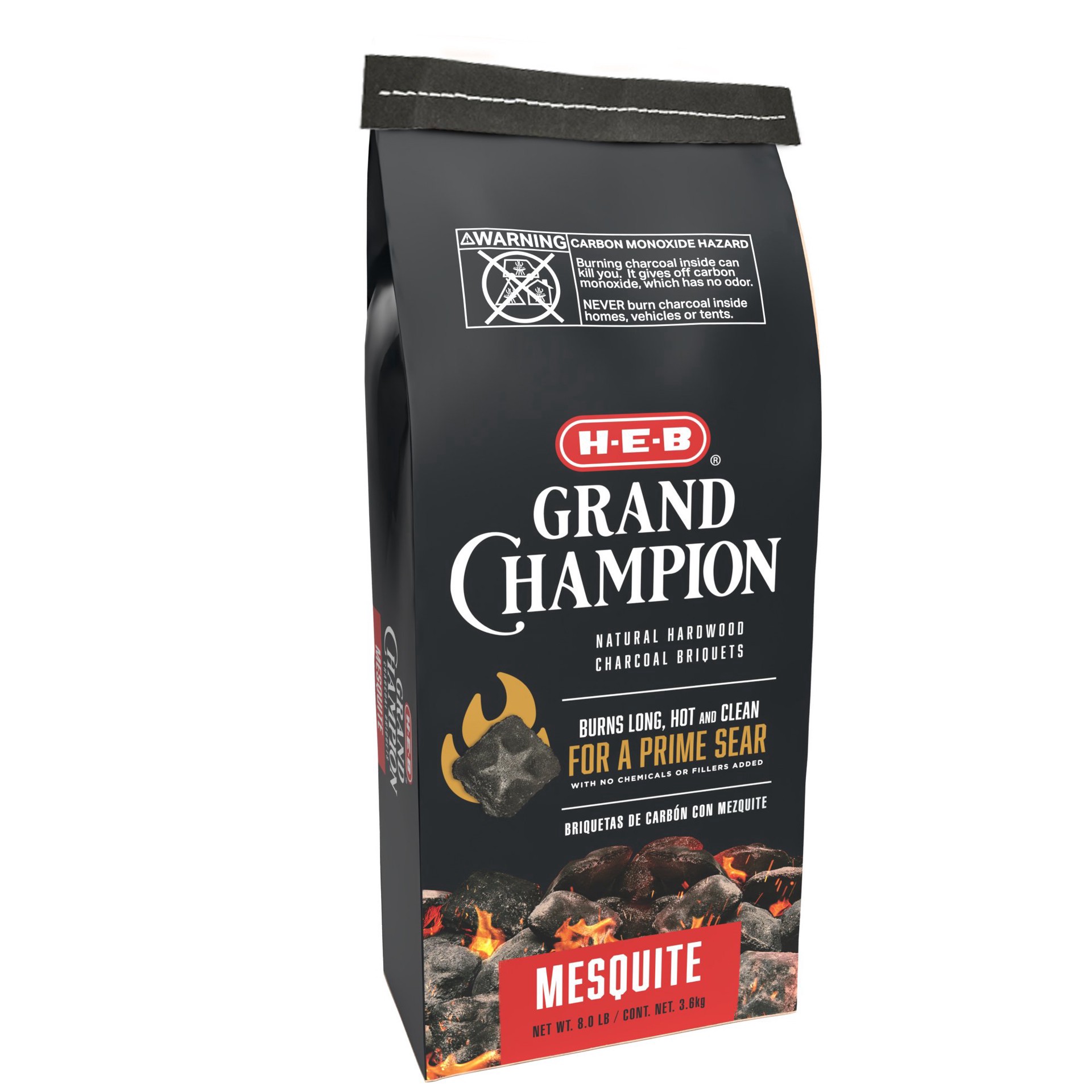 slide 1 of 1, H-E-B Grand Champion Mesquite Charcoal Briquets, 8 lb