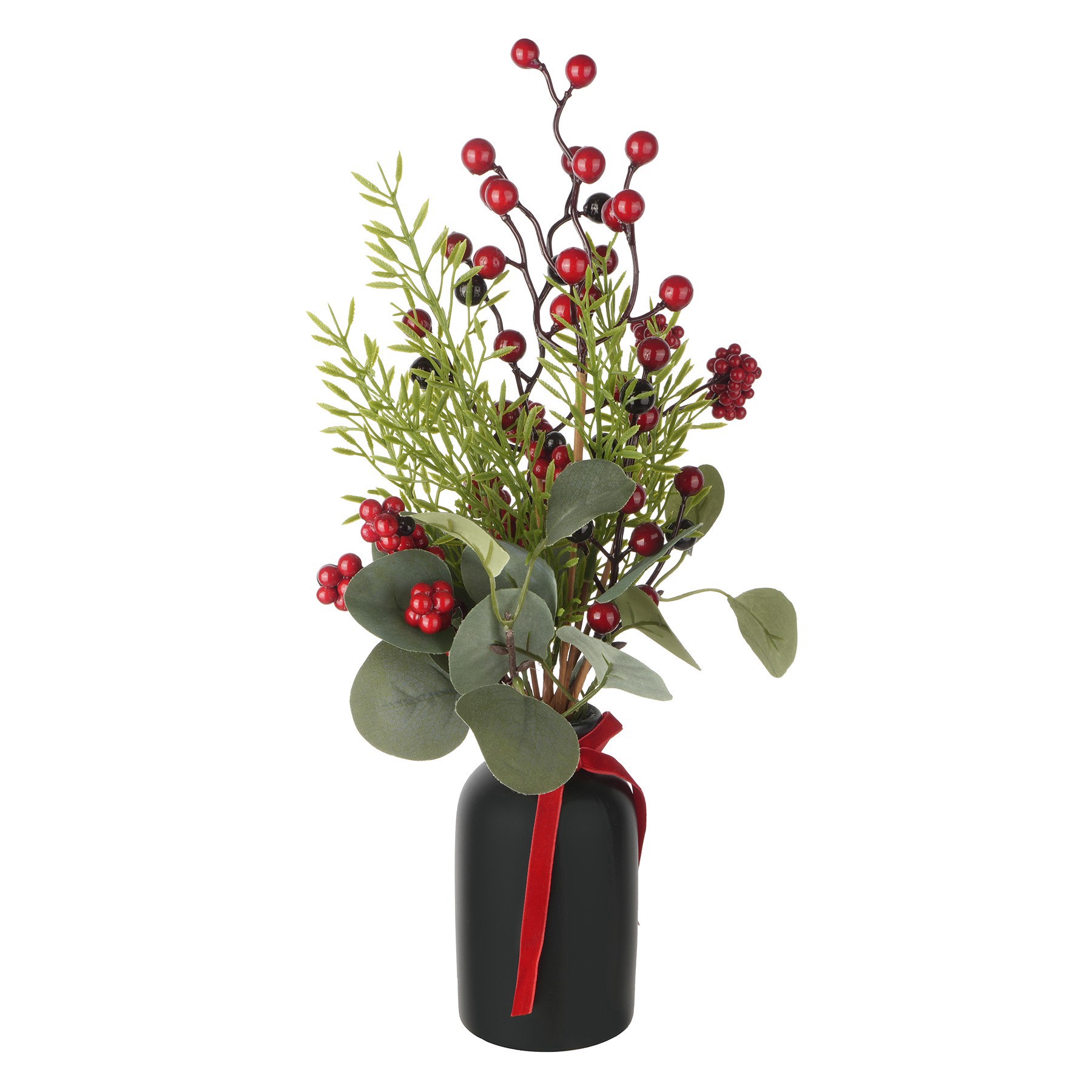 slide 2 of 2, 16.5" Red Berry & Greenery Arrangement In Black Ceramic Vase By Ashland, 11.5 in x 10.5 in x 16.5 in