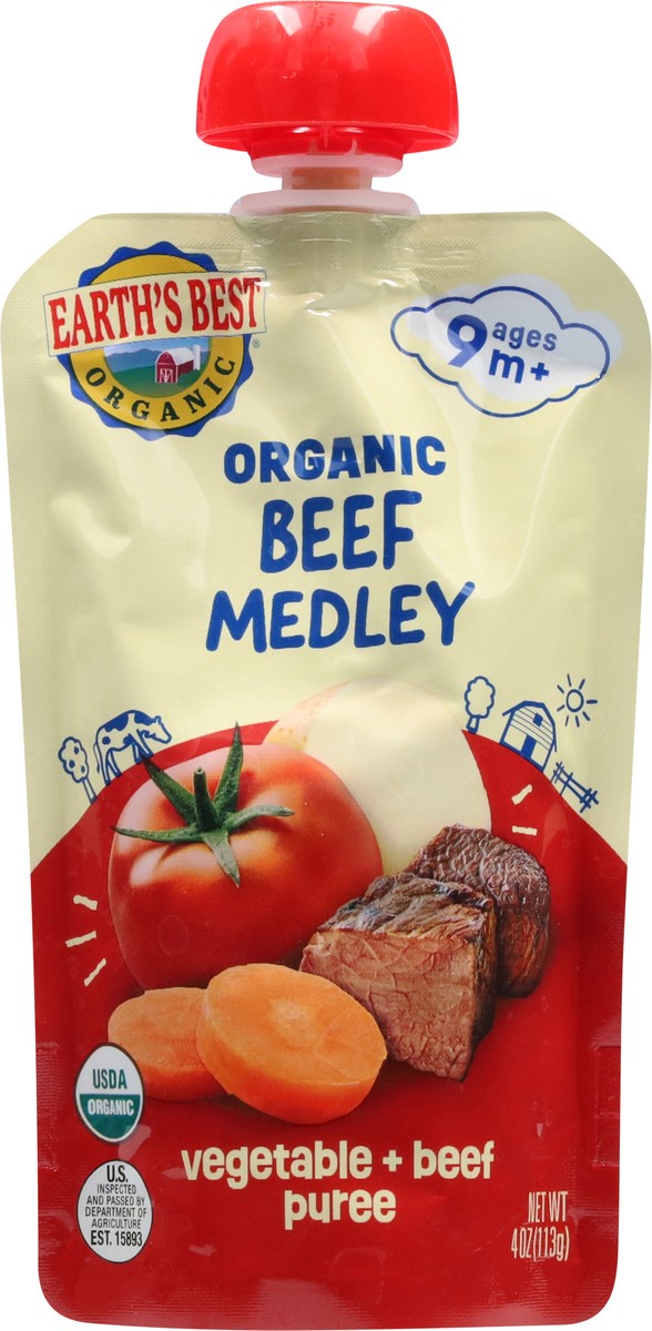 slide 11 of 11, Earth's Best Organic Organic Ages 9m+ Beef Medley Vegetable + Beef Puree 4 oz, 4 oz