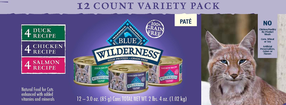 slide 2 of 3, Blue Buffalo Blue Wilderness Variety Pack Pate Cat Food 12 cans 3.0 oz Can 12 ea, 12 ct