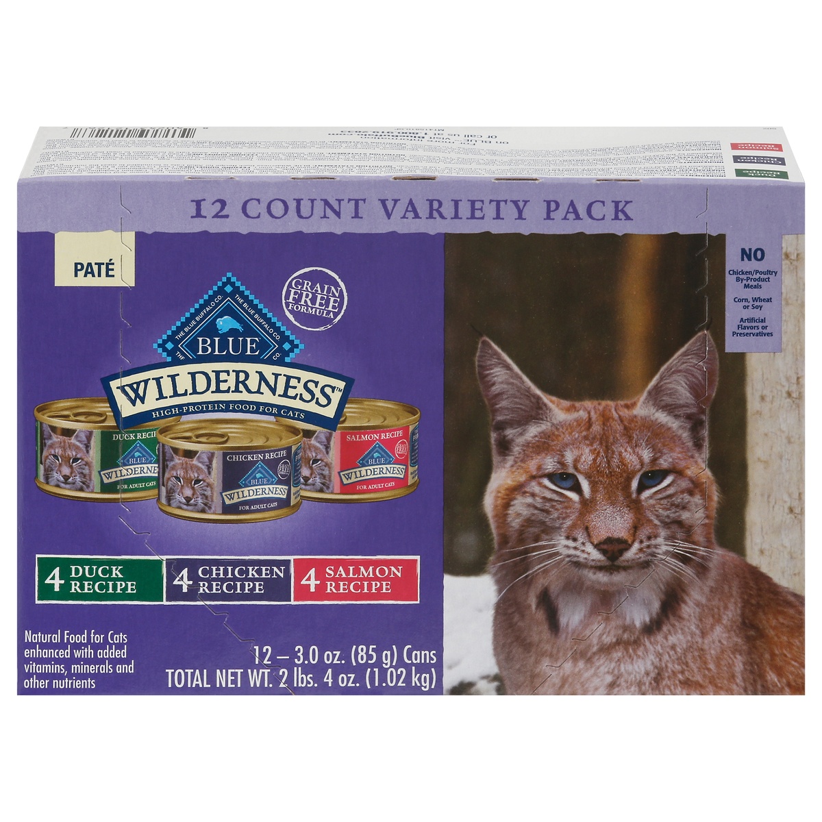 slide 1 of 13, Blue Buffalo Wilderness High Protein, Natural Adult Pate Wet Cat Food Variety Pack with Chicken, Salmon, Duck Flavor - 3oz/12ct, 12 ct; 3 oz