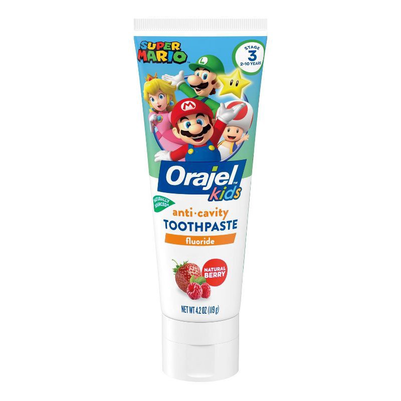 slide 1 of 7, Orajel Super Mario Anti-Cavity Fluoride Kids Natural Berry Toothpaste 4.2 oz, 4.20 oz