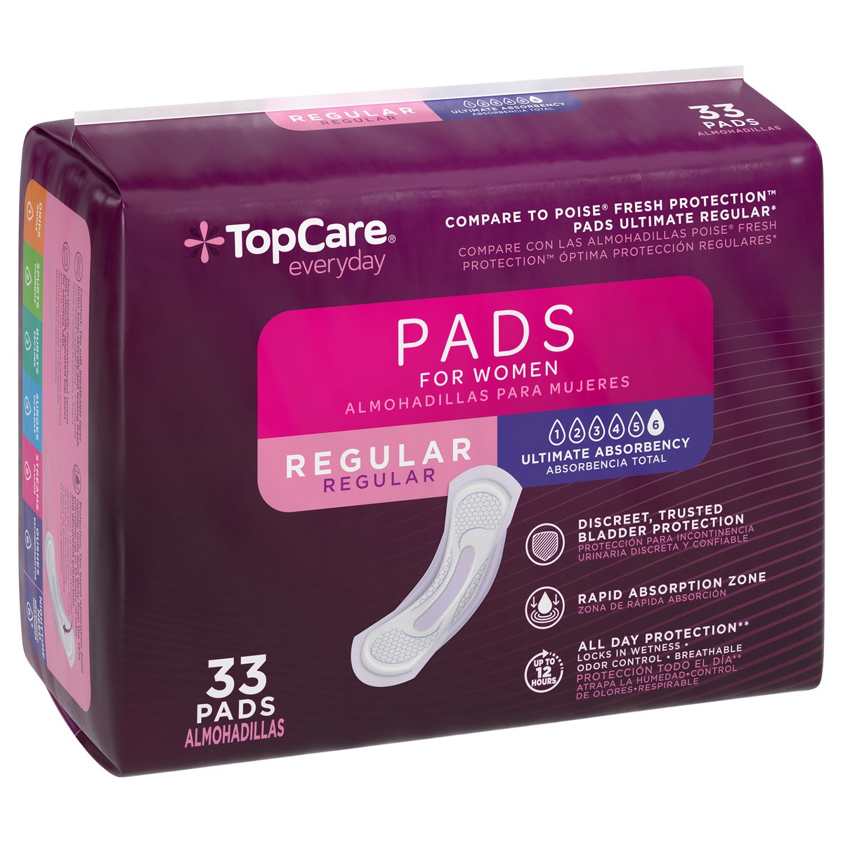 slide 13 of 16, TopCare Everyday Ultimate Absorbency Regular Bladder Control Pads for Women 33 Each, 33 ct