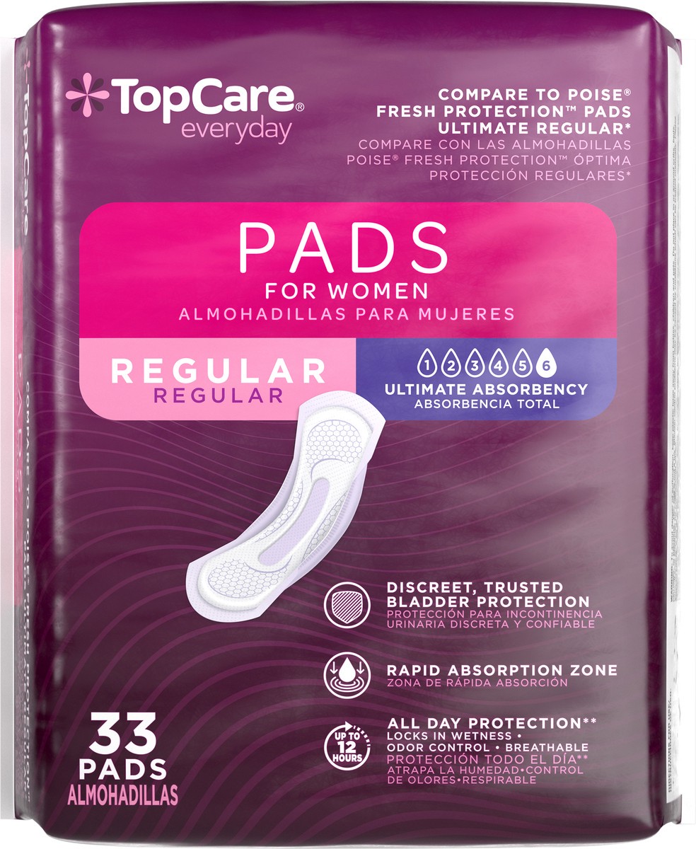 slide 10 of 16, TopCare Everyday Ultimate Absorbency Regular Bladder Control Pads for Women 33 Each, 33 ct