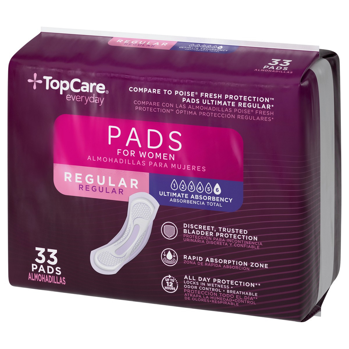 slide 11 of 16, TopCare Everyday Ultimate Absorbency Regular Bladder Control Pads for Women 33 Each, 33 ct