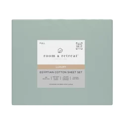 ROOM & RETREAT RR 600 Thread Counts Sheet Set, Full, 4 pc set, Aqua Gray