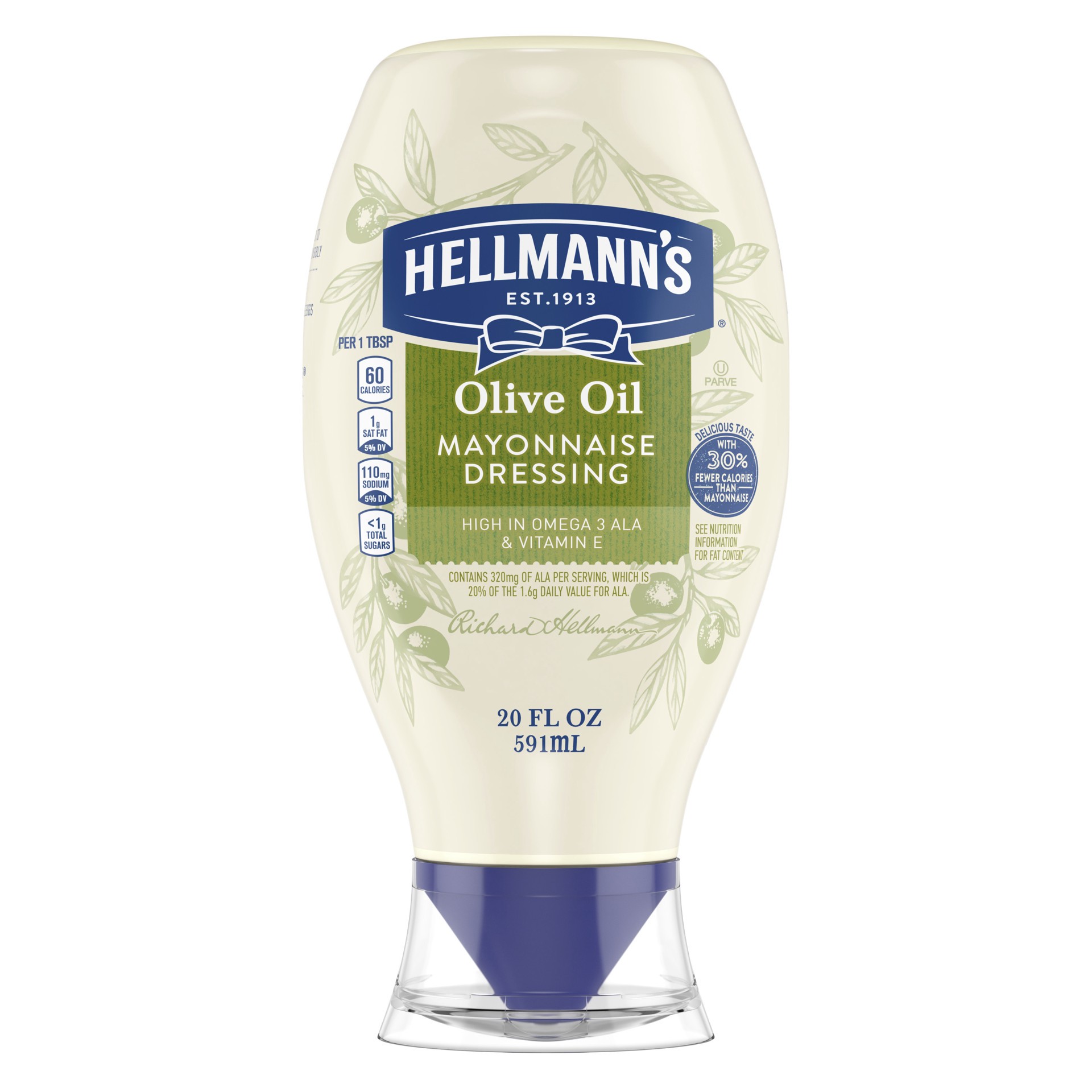 slide 1 of 4, Hellmann's Mayonnaise Dressing Squeeze Bottle with Olive Oil, 20 oz, 20 oz