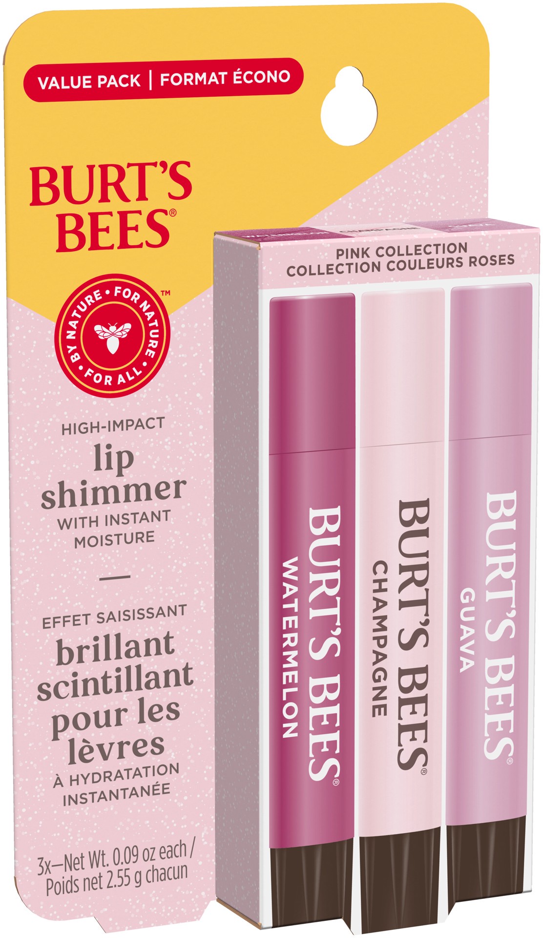 slide 4 of 5, Burt's Bees Pink Collection Lip Shimmer, Natural Origin Lip Care, 3 Tubes, 0.09 oz., 0.27 oz
