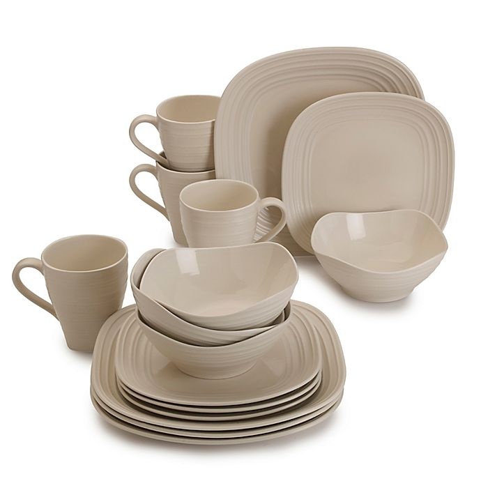 slide 1 of 1, Mikasa Swirl Square Dinnerware Set - Cream, 16 ct