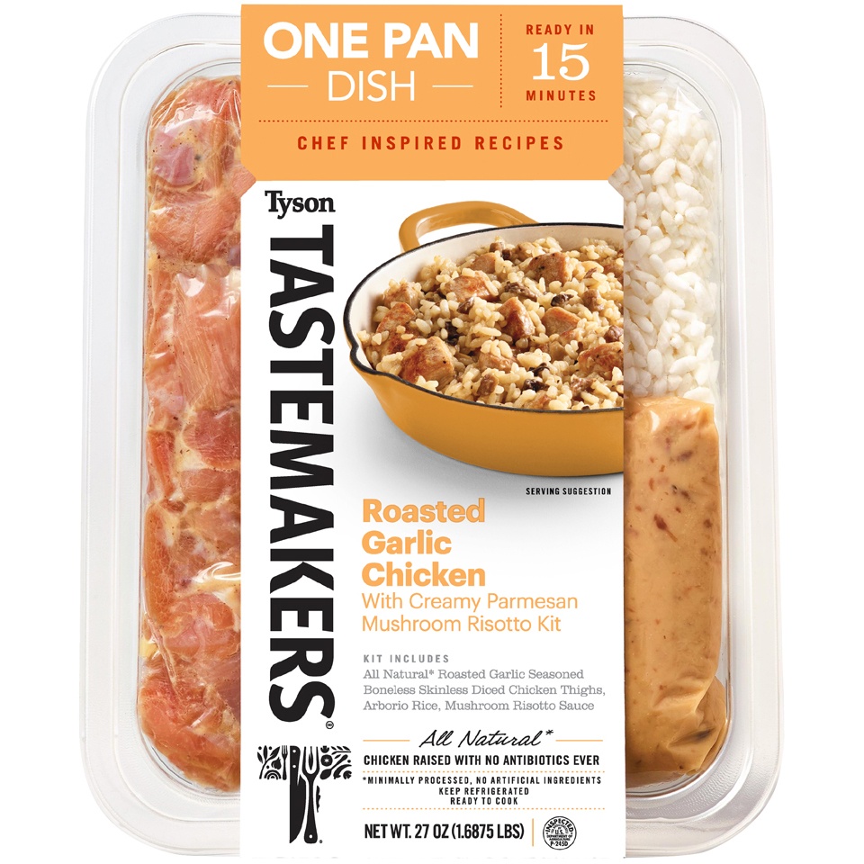 slide 1 of 4, Tyson Tastemakers All Natural* Roasted Garlic Chicken & Mushroom Risotto One Pan Dish, 27 Oz., Serves 3, 1 ct