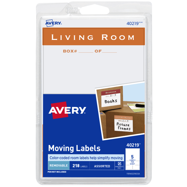 slide 1 of 1, Avery Removable Moving Labels, 40219, Assorted Sizes, White, Pack Of 218, 218 ct