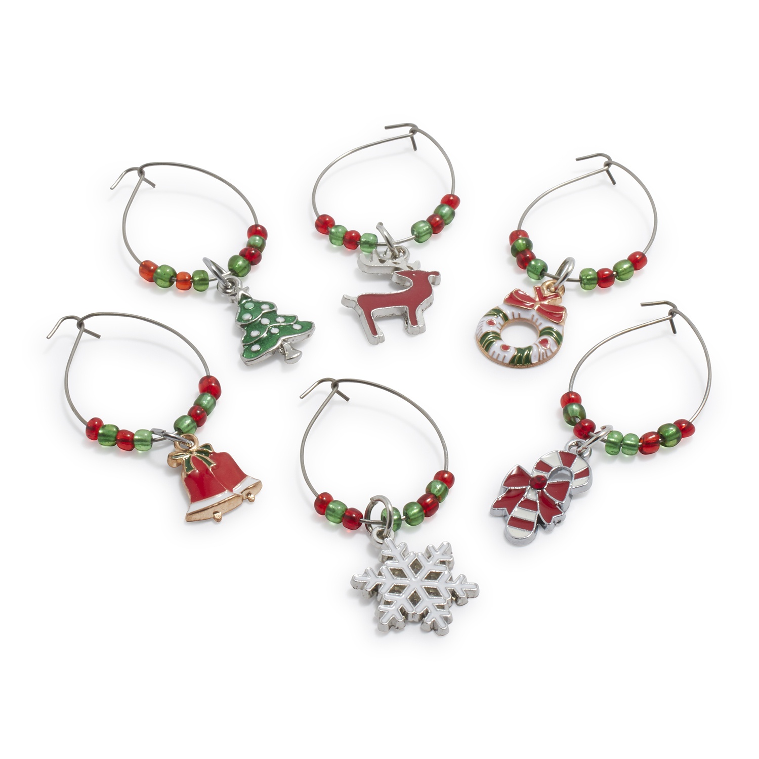 slide 1 of 1, Sur La Table Christmas Wine Charms, 6 ct