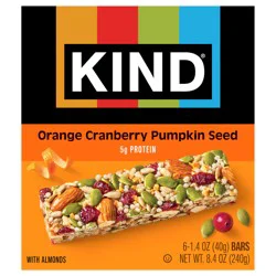 KIND Seeds Fruit & Nuts Snack Bar, Orange Cranberry Pumpkin Seed | 5g Protein, Gluten Free Bars,1.4 OZ, 6 Count