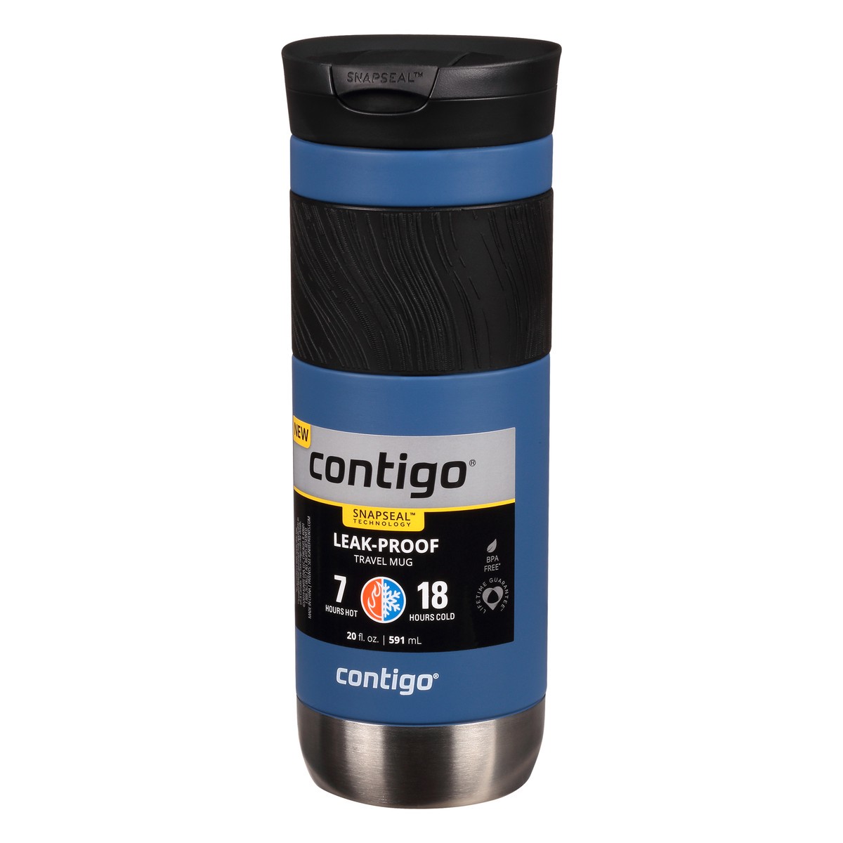 slide 3 of 9, Contigo SnapSeal Insulated Stainless Steel Travel Mug with Grip, Blue Corn, 20 oz