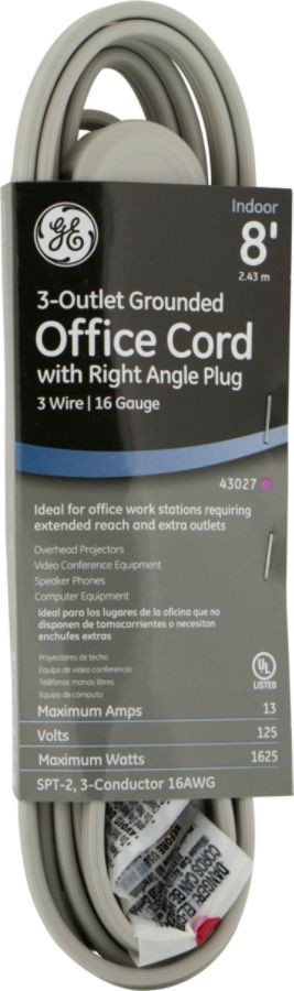 slide 2 of 2, GE 3-Outlet Office Extension Cord, Gray, 8 ft