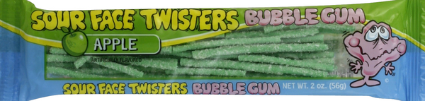 slide 1 of 1, Face Twisters Sour Face Twisters Bubble Gum, Sour Apple, 2 oz