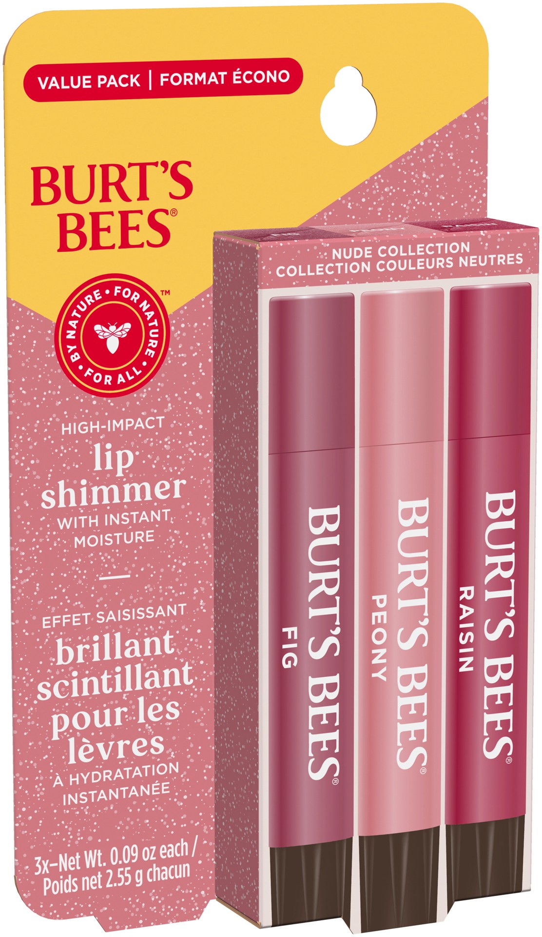 slide 5 of 5, Burt's Bees Nude Collection Raisin/Peony/Fig Lip Shimmer with Instant Moisture Value Pack 3 - 0.09 oz Each, 3 ct