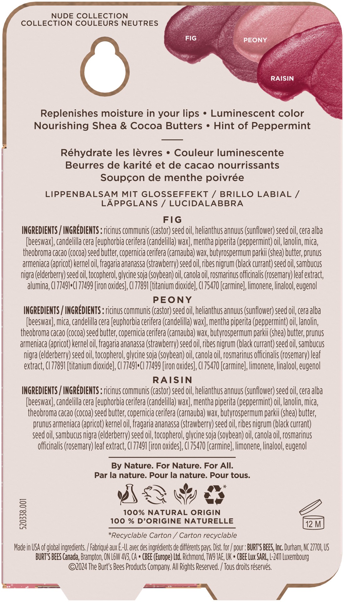 slide 2 of 5, Burt's Bees Nude Collection Raisin/Peony/Fig Lip Shimmer with Instant Moisture Value Pack 3 - 0.09 oz Each, 3 ct