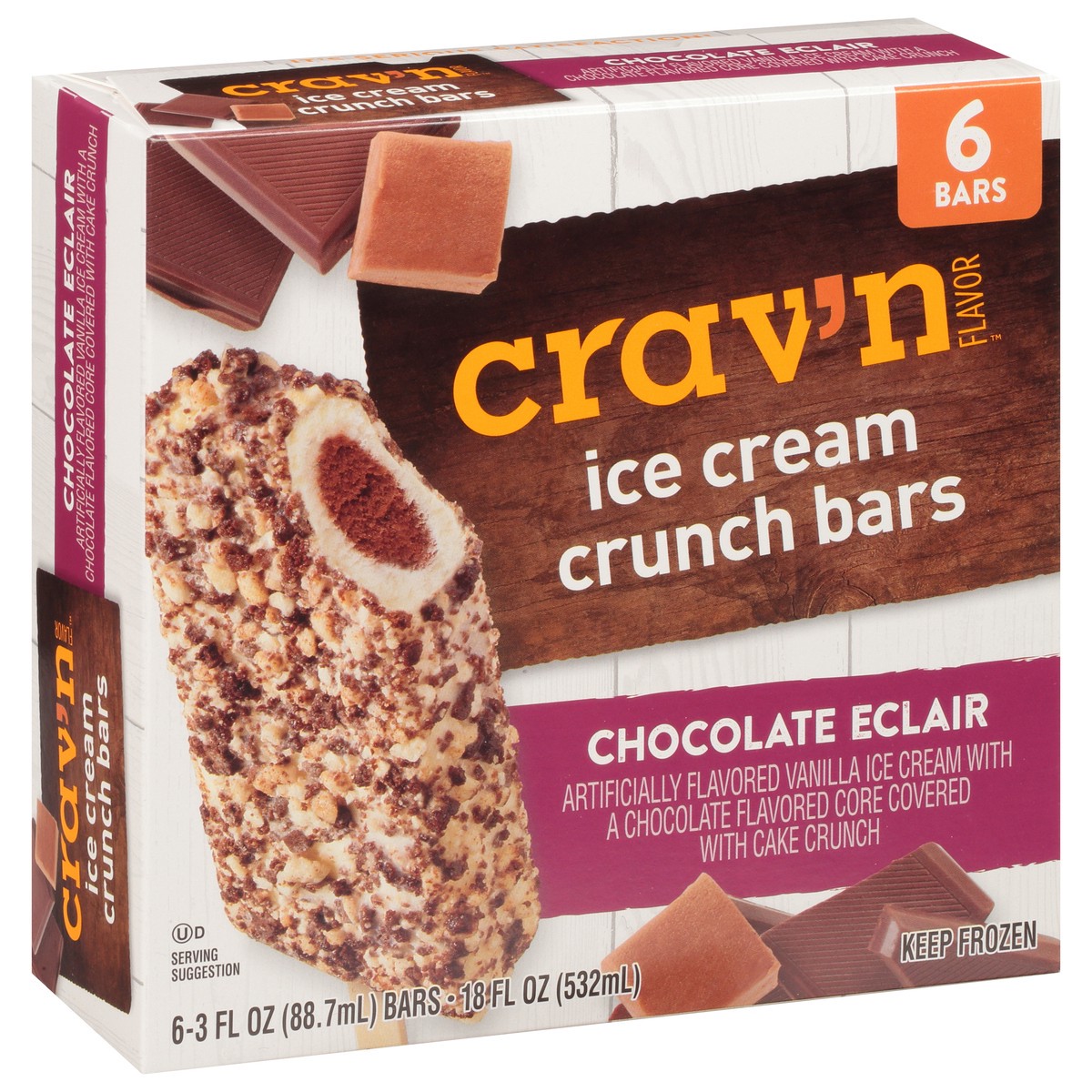 slide 8 of 9, Crav'n Flavor Ice Cream Crunch Bars, Chocolate Eclair 6-3 Fl Oz. Bars, 18 fl oz
