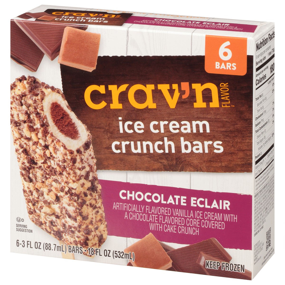 slide 2 of 9, Crav'n Flavor Ice Cream Crunch Bars, Chocolate Eclair 6-3 Fl Oz. Bars, 18 fl oz