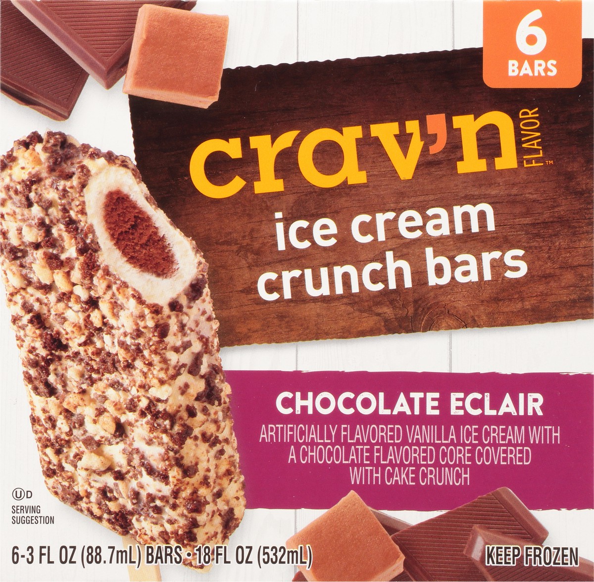 slide 6 of 9, Crav'n Flavor Ice Cream Crunch Bars, Chocolate Eclair 6-3 Fl Oz. Bars, 18 fl oz