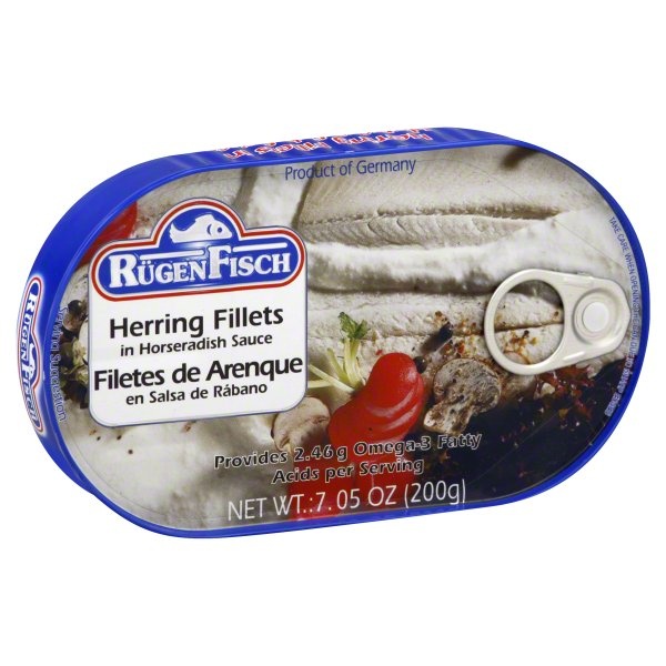 slide 1 of 4, Rugen Fisch Herring Fillets, in Horseradish Sauce, 7.05 oz