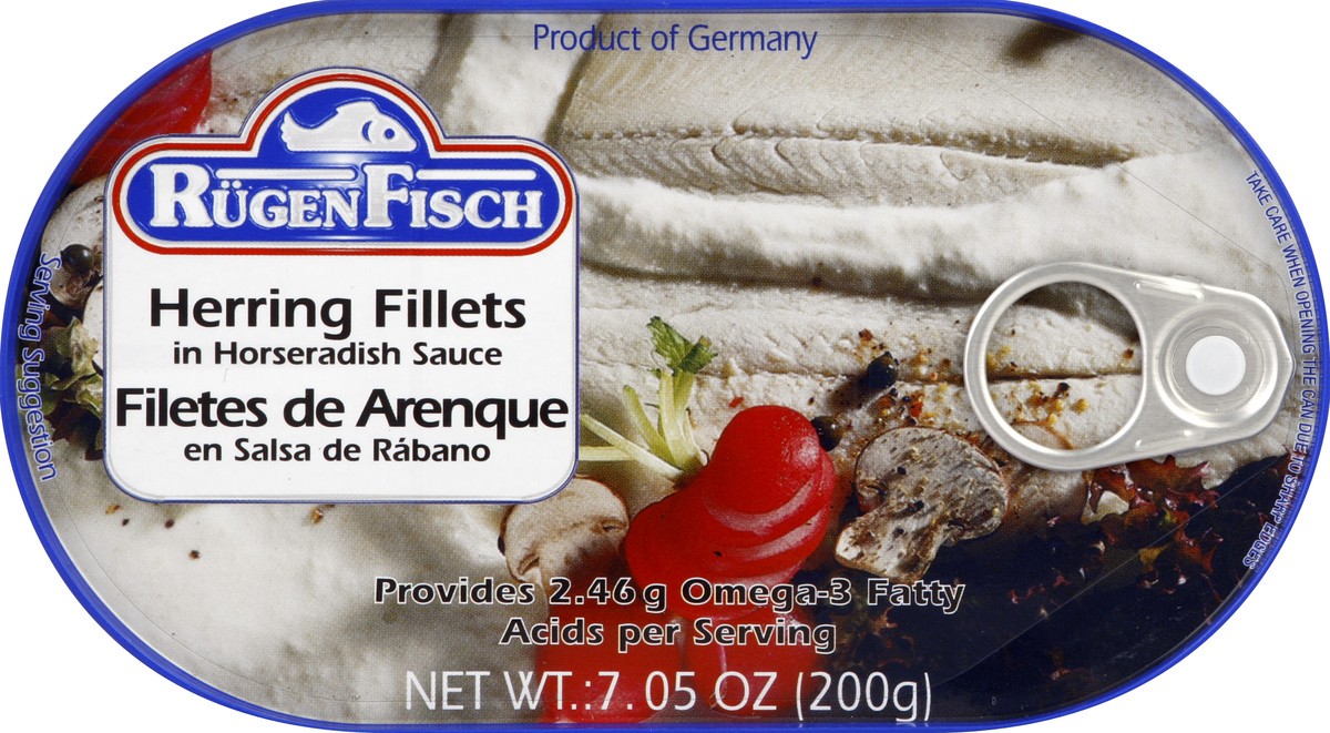 slide 4 of 4, Rugen Fisch Herring Fillets, in Horseradish Sauce, 7.05 oz