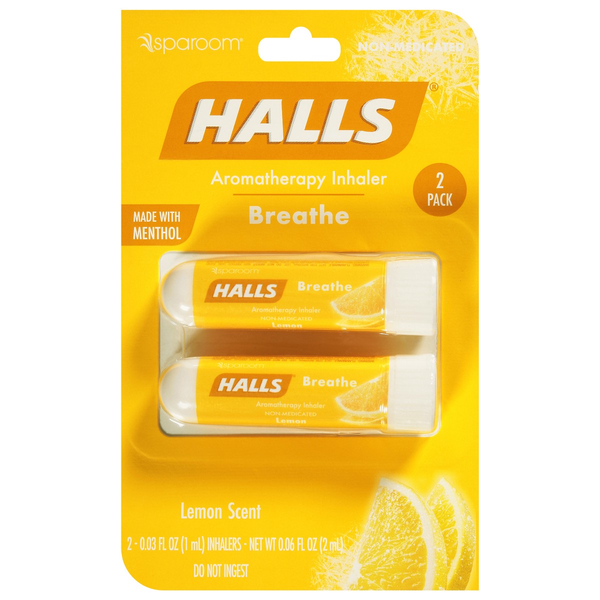 slide 4 of 4, SpaRoom Halls Breathe Lemon Scent Aromatherapy Inhaler 2 - 0.03 fl oz Packs, 2 ct
