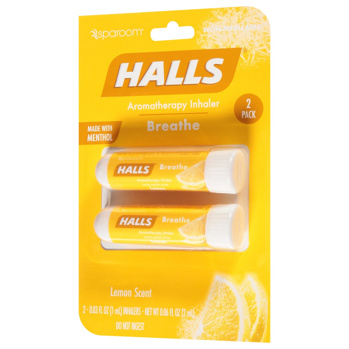 slide 2 of 4, SpaRoom Halls Breathe Lemon Scent Aromatherapy Inhaler 2 - 0.03 fl oz Packs, 2 ct
