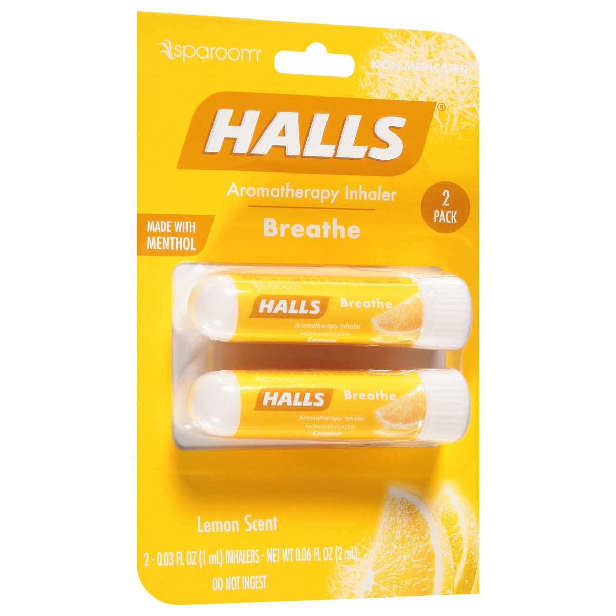 slide 3 of 4, SpaRoom Halls Breathe Lemon Scent Aromatherapy Inhaler 2 - 0.03 fl oz Packs, 2 ct