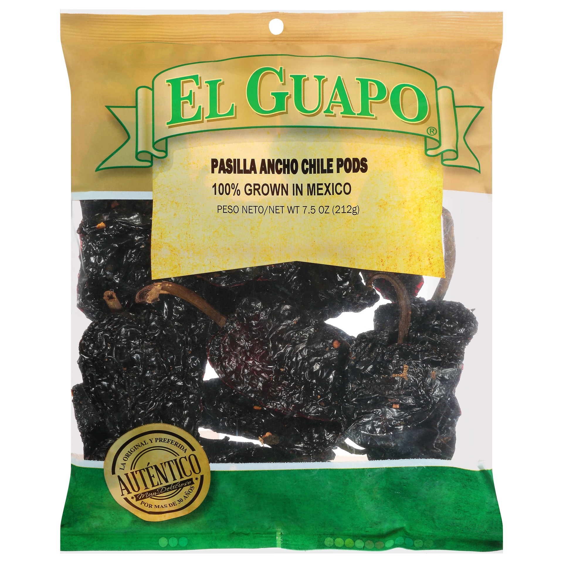 slide 1 of 5, El Guapo Whole Premium Pasilla Ancho Chili Pods (Chile Pasilla Ancho Entero), 7.5 oz, 7.5 oz