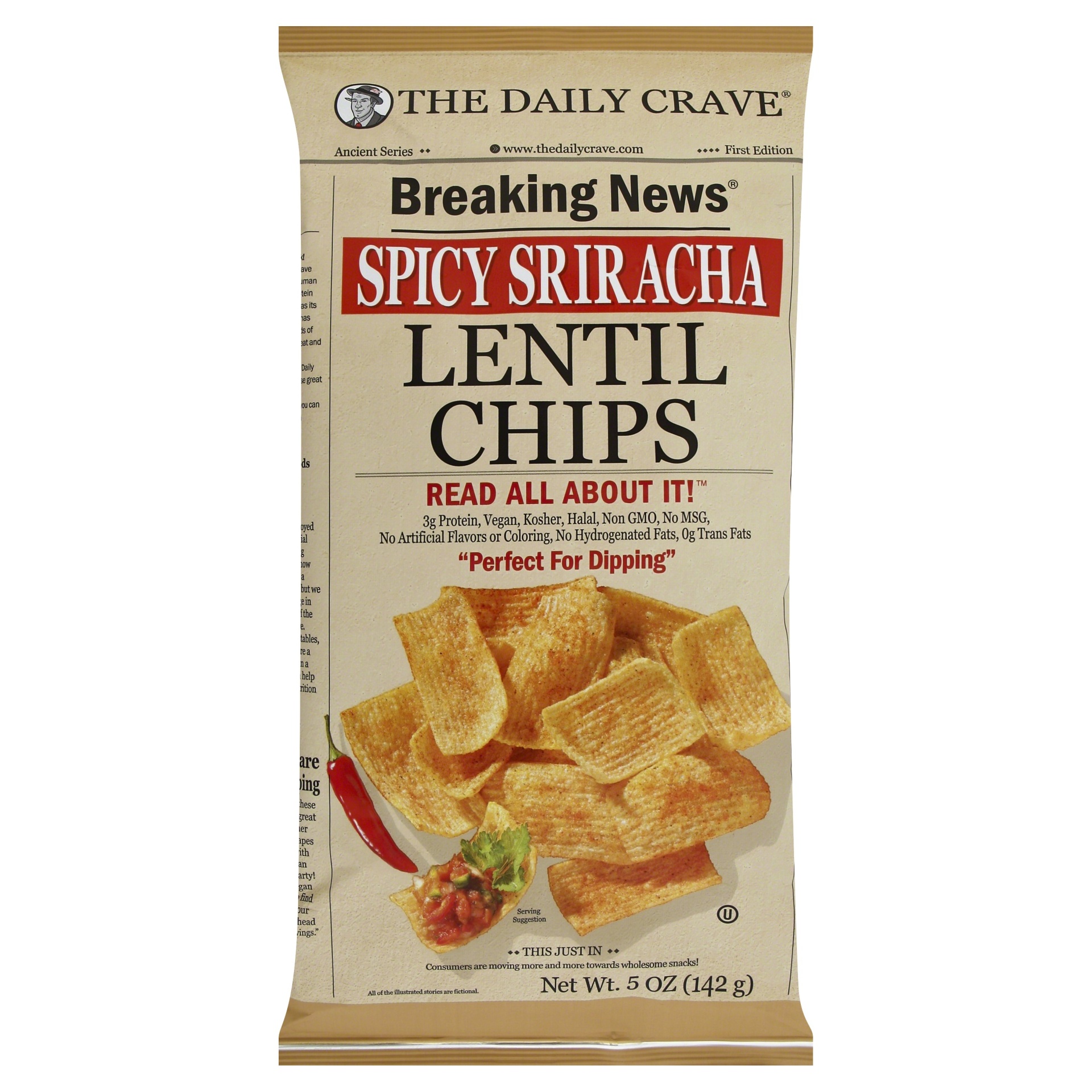 slide 1 of 5, The Daily Crave Spicy Sriracha Lentil Chips, 5 oz