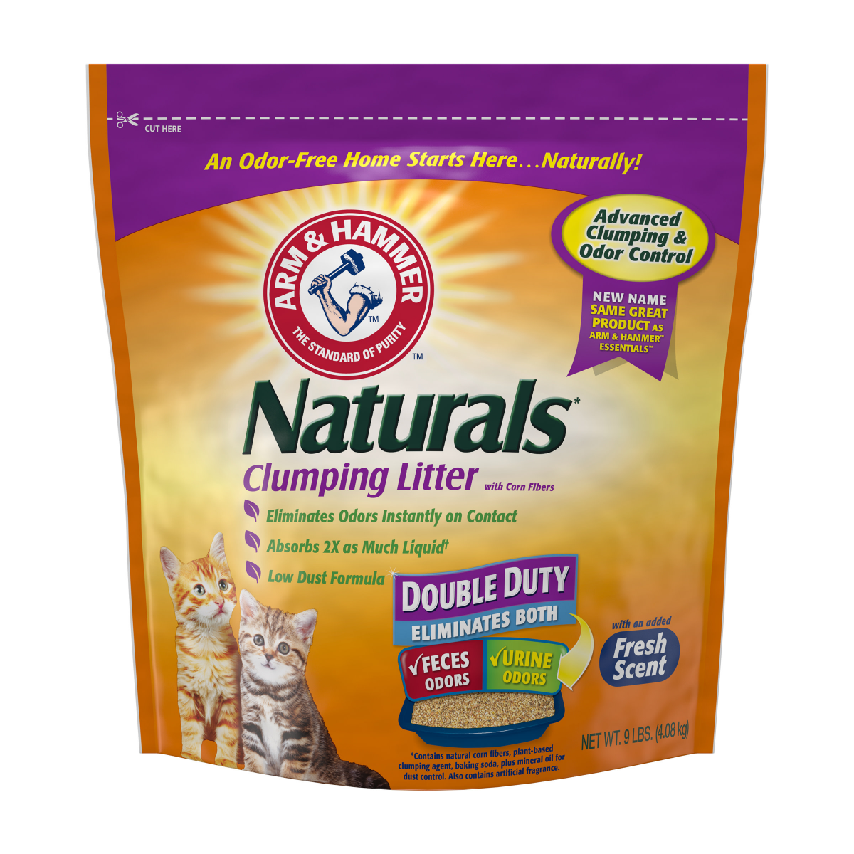 slide 1 of 4, Arm & Hammer Naturals Clumping Litter, Double Duty w/ Corn Fibers, 9lb, 9 lb