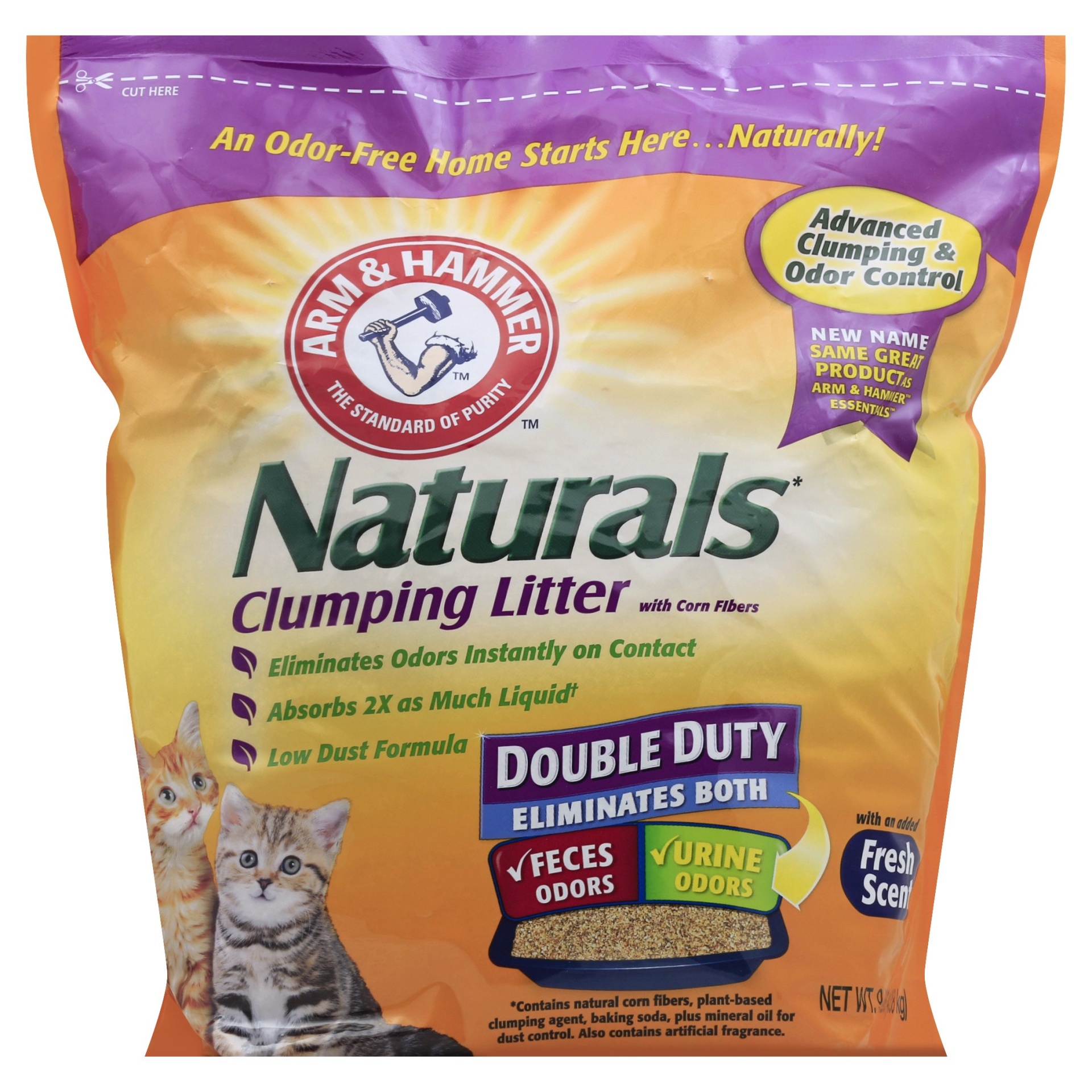 slide 1 of 3, ARM & HAMMER Essentials Natural Clumping Double Duty Litter Fresh Scent, 9 lb