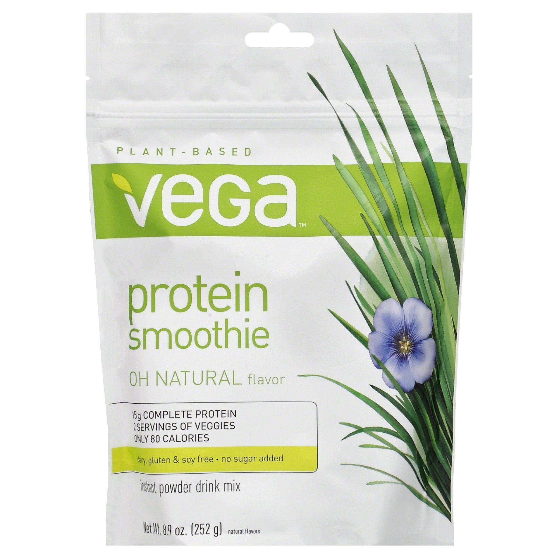 slide 1 of 6, Vega Oh Natural Flavor Protein Smoothie Instant Powder Drink Mix, 8.9 oz
