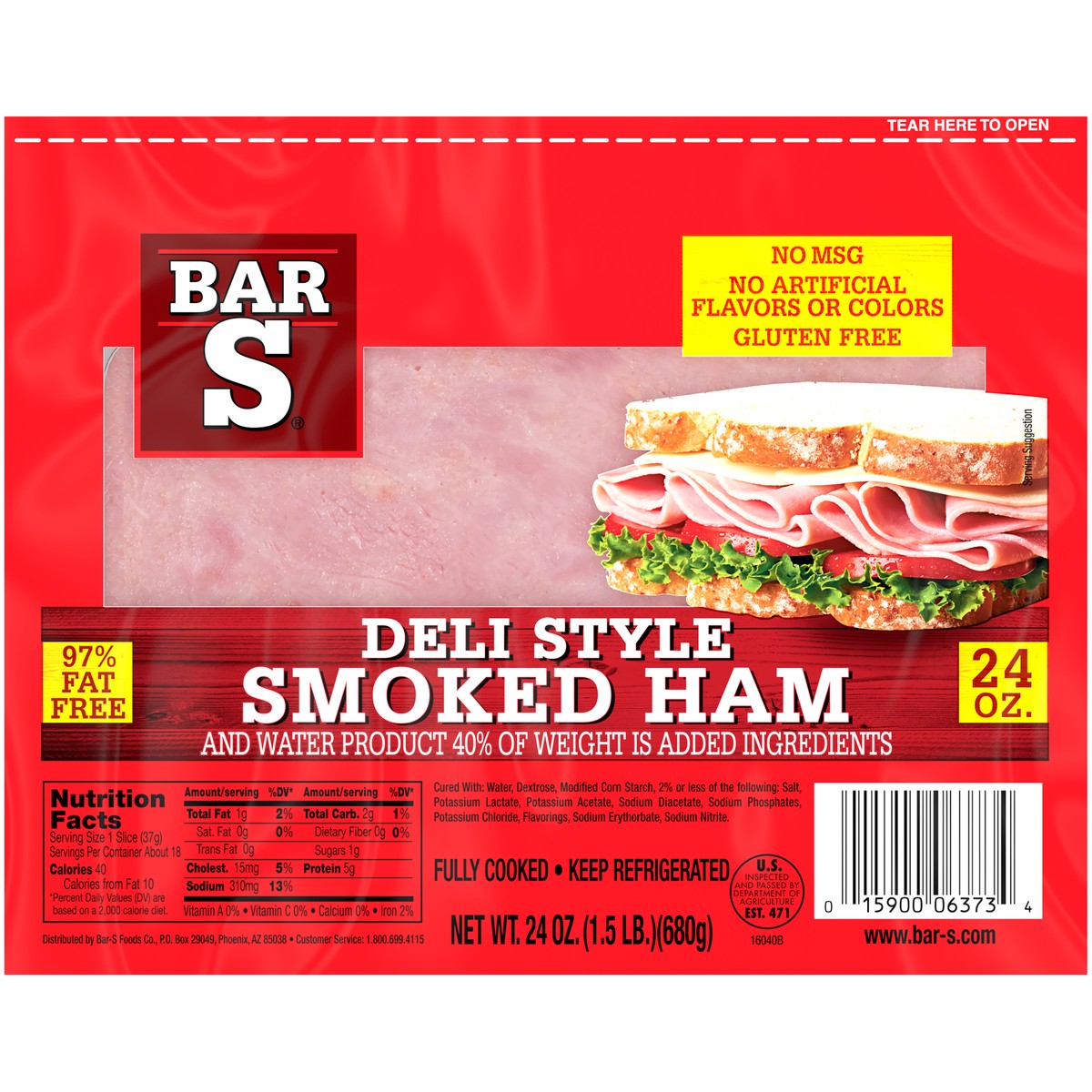 slide 1 of 9, Bar-S Deli Style Smoked Ham 24 oz. Pack, 24 oz