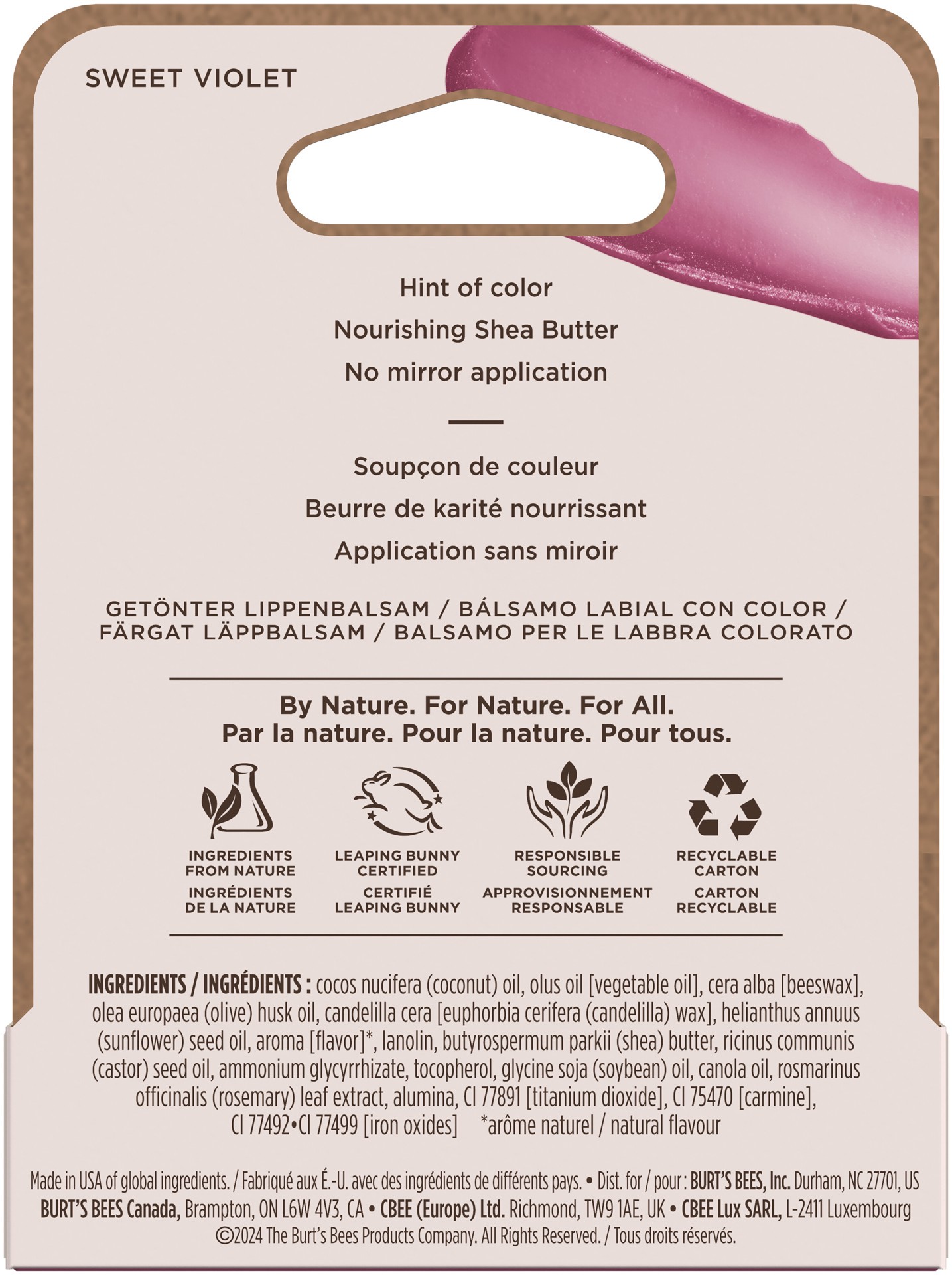 slide 4 of 5, Burt's Bees Sweet Violet Tinted Lip Balm, Natural Origin Lip Care, 1 Tube, 0.15 oz., 0.15 oz
