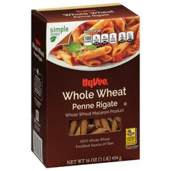 Hy-vee Whole Wheat Macaroni Product, Penne Rigate