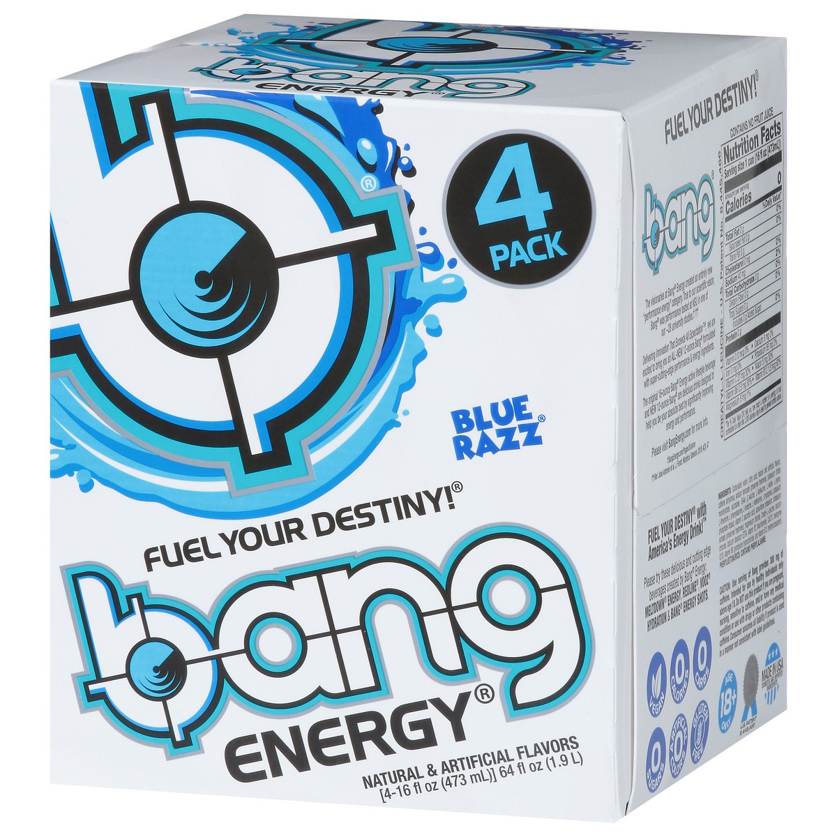 slide 3 of 9, Bang Blue Razz Energy Drink 4 - 16 fl oz Cans, 4 ct