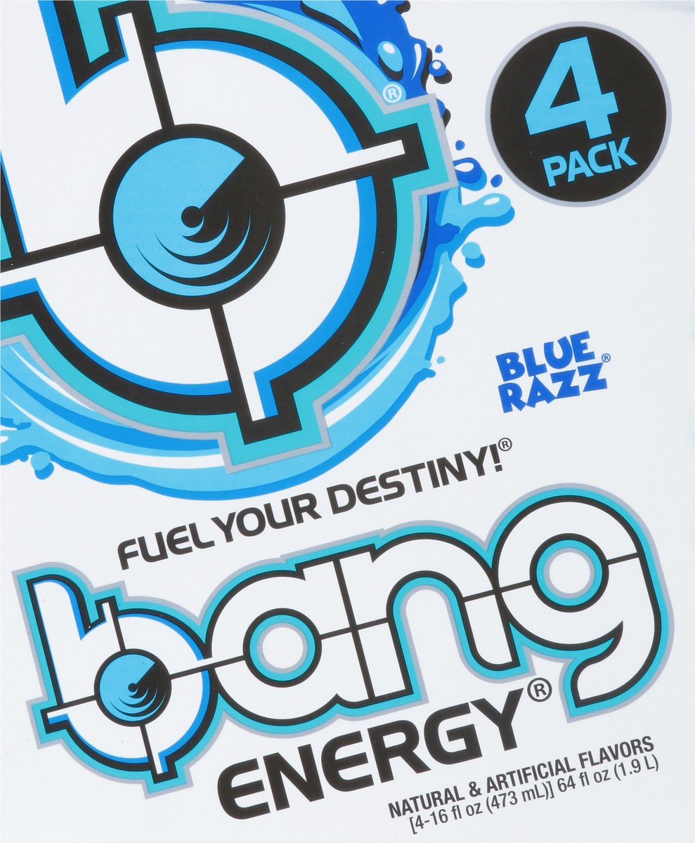 slide 5 of 9, Bang Blue Razz Energy Drink 4 - 16 fl oz Cans, 4 ct